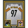 Framed Autographed/Signed Cameron Heyward 35x39 Pittsburgh White Football Jersey Beckett BAS COA