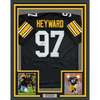 Framed Autographed/Signed Cameron Cam Heyward 35x39 Pittsburgh Retro Black Football Jersey Beckett BAS COA