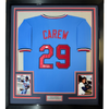 Framed Autographed/Signed Rod Carew 35x39 Minnesota Blue Baseball Jersey JSA COA