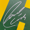 Framed Autographed/Signed Roberto Carlos Brazil 35x39 Yellow Retro Soccer Jersey Beckett BAS COA