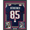 Framed Autographed/Signed Chad Ochocinco (Johnson) 35x39 New England Blue Football Jersey JSA COA