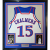 Framed Autographed/Signed Mario Chalmers 35x39 Kansas White College Basketball Jersey JSA COA