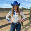 Neon Spur American Pie Metallic Western Pearl Snap Rodeo Shirt by Neon Spur