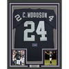 Framed Autographed/Signed Charles Woodson 35x39 Oakland Raiders Black Mitchell & Ness Football Jersey Fanatics COA