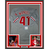 Framed Autographed/Signed Charlie Manuel 35x39 Philadelphia Grey Baseball Jersey PSA/DNA COA