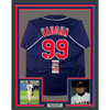 Framed Autographed/Signed Charlie Sheen 35x39 Wild Thing Ricky Vaughn Major League Movie Blue Baseball Jersey JSA COA