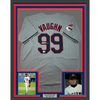 Framed Autographed/Signed Charlie Sheen Wild Thing Ricky Vaughn 35x39 Major League Movie Grey Baseball Jersey JSA COA