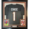 Framed Autographed/Signed Ja'Marr Chase 35x39 Cincinnati Black Football Jersey JSA COA
