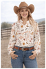 Yeehaw Howdy Quarter Button Long Sleeve Pullover Blouse by Neon Spur