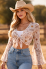 Yeehaw Howdy Mesh Crop Tie Bell Sleeve Top by Neon Spur