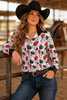 The Ace Of Roses Satin Button Up Rodeo Shirt Blouse by Neon Spur