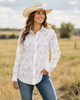 Plaid Lightning Long Casual Button Up Blouse by Neon Spur