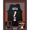 Framed Autographed/Signed Chris Bosh 35x39 Miami Black Basketball Jersey JSA COA