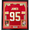 Framed Autographed/Signed Chris Jones 35x39 Kansas City Red Football Jersey JSA COA