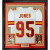 Framed Autographed/Signed Chris Jones 35x39 Kansas City White Football Jersey JSA COA