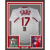 Framed Autographed/Signed Chris Sabo 35x39 Cincinnati White Baseball Jersey JSA COA