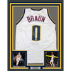 Framed Autographed/Signed Christian Braun 35x39 Denver White Basketball Jersey Beckett BAS COA