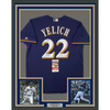 Framed Autographed/Signed Christian Yelich 35x39 18 NL MVP Milwaukee Brewers Blue Cool Base Baseball Jersey JSA COA