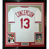 Framed Autographed/Signed Dave Concepcion 35x39 Cincinnati White Baseball Jersey JSA COA