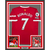 Framed Autographed/Signed Cristiano Ronaldo 35x39 Manchester United Red Soccer Jersey Beckett BAS COA