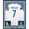 Framed Autographed/Signed Cristiano Ronaldo 35x39 Real Madrid White Soccer Jersey Beckett BAS COA
