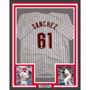 Framed Autographed/Signed Cristopher Sanchez 35x39 Philadelphia Pinstripe Baseball Jersey Beckett BAS COA by Hall of Fame Sports Memorabilia