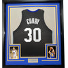 Framed Autographed/Signed Stephen Steph Curry 35x39 Golden State Black Basketball Jersey JSA COA