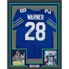 Framed Autographed/Signed Curt Warner 35x39 "3x Pro Bowl" Seattle Blue Retro Football Jersey Beckett BAS COA by Hall of Fame Sports Memorabilia