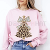 Cute Leopard Print Christmas Tree Crewneck – Women's Girly Holiday Sweatshirt by Dog Mom Hat