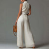Pleated Wide-Leg Jumpsuit for Women – Sleeveless High-Waist Minimalist Long Jumpsuit by FitiqueFit