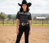 Girls Entry Fees Mesh Yoke Pearl Snap Jackpot Shirt by Neon Spur