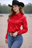 Neon Spur Embroidered Logo Satin Button Up Rodeo Shirt -Red by Neon Spur