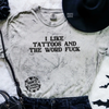 Tattoos & the word fuck embroidered color blast tshirt by Madness & Mayhem LLC