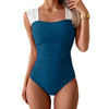 Vintage Square-Neck One-Piece Swimsuit – Tummy Control, Ruffle Detail, Full Coverage by FitiqueFit