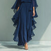 Deep Blue Ruffle Wide-Leg Pants Set – Elegant Two-Piece Batwing Sleeve Outfit for Women by FitiqueFit
