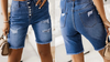 Women’s Cotton Denim Shorts – Mid-Length Frayed Hem Distressed by FitiqueFit