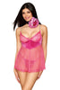 Plus Size Fuchsia Patterned Mesh and Velvet Babydoll by 3wishes.com