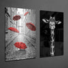 Giraffe and Umbrellas 2 Pieces Combine Glass Wall Art by Insigneart USA