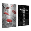 Giraffe and Umbrellas 2 Pieces Combine Glass Wall Art by Insigneart USA