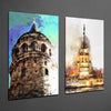 Galata Tower and Maiden's Tower 2 Pieces Combine Glass Wall Art by Insigneart USA