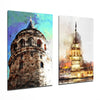 Galata Tower and Maiden's Tower 2 Pieces Combine Glass Wall Art by Insigneart USA