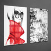 Women in Red 2 Pieces Combine Glass Wall Art by Insigneart USA