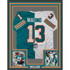 Framed Autographed/Signed Dan Marino 35x39 Miami Split Teal/White Football Jersey JSA COA