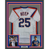 Framed Autographed/Signed Danny Heep 35x39 86 WS Champs New York Pinstripe Baseball Jersey JSA COA by Hall of Fame Sports Memorabilia