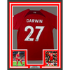 Framed Autographed/Signed Darwin Nunez 35x39 Liverpool Red Soccer Jersey Beckett BAS COA
