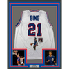 Framed Autographed/Signed Dave Bing 35x39 HOF 1990 Artwork Detroit White Basketball Jersey JSA COA