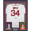 Framed Autographed/Signed David Ortiz 35x39 Boston Red Sox White Baseball Jersey Fanatics COA