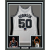 Framed Autographed/Signed David Robinson 35x39 NBA Top 50 San Antonio Spurs White Authentic M&N Basketball Jersey Beckett BAS COA