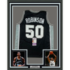 Framed Autographed/Signed David Robinson 35x39 San Antonio Black Basketball Jersey JSA COA
