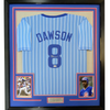 Framed Autographed/Signed Andre Dawson 35x39 Chicago Pinstripe Blue Baseball Jersey JSA COA